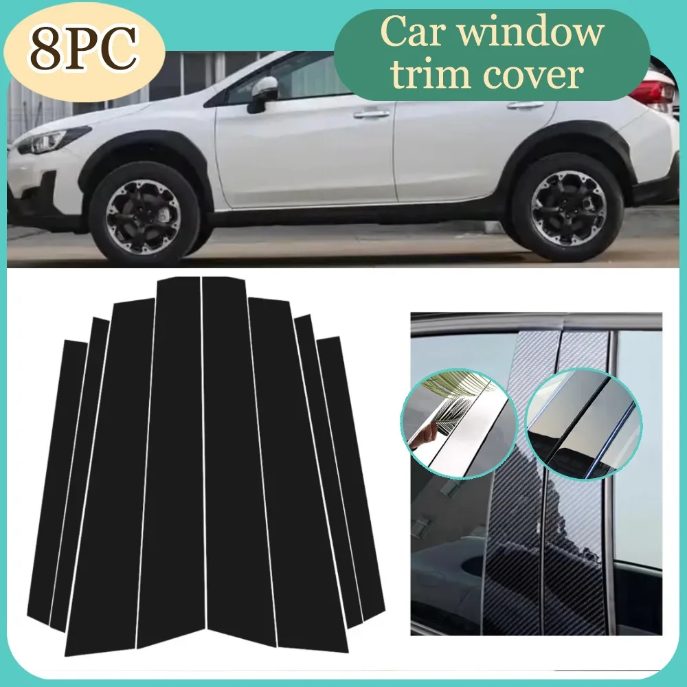 

8pcs Glossy Black Silver Carbon Pillar Post Fit For Subaru XV GT 2018-2021 2019 2020 Door Window Column BC Trim Sticker Cover