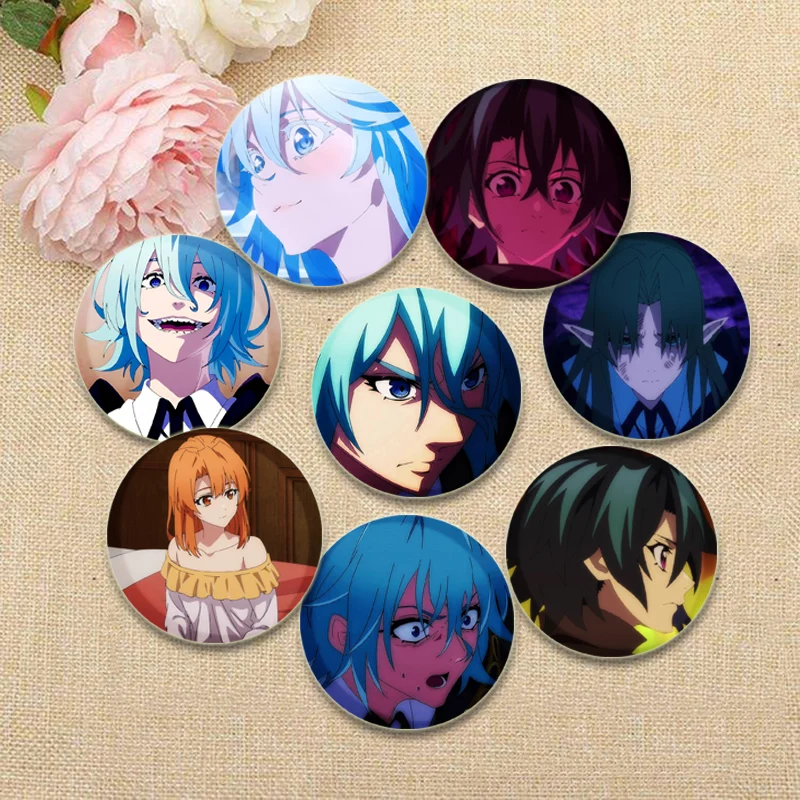 Alfileres de varita y espada de Anime Wistoria, insignia creativa redonda de dibujos animados, broches con estampado HD, pasador para mochila, ropa, accesorio de regalo