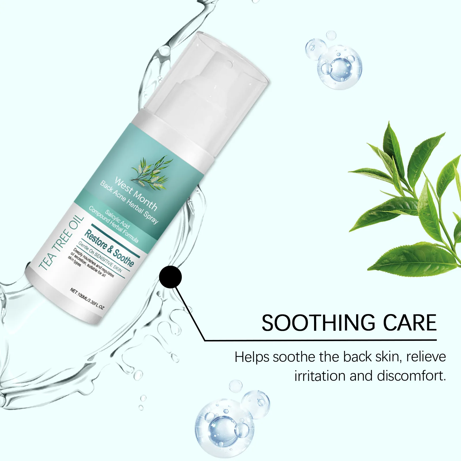 رذاذ عشبي للعناية بالظهر، رذاذ مرطب لطيف، العناية بالتدليك، ترطيب وبشرة الجسم الناعمة