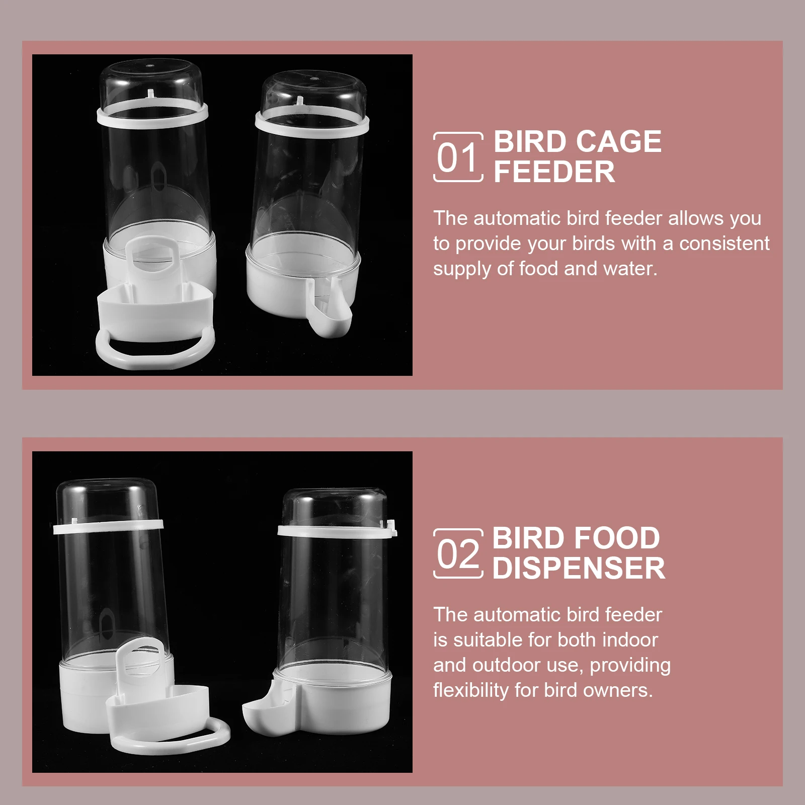 

2pcs Automatic Bird Feeder Water Bottle Plastic Cage Accessories for Parakeet Cockatiel Indoor Outdoor Pet Supplies Bird Food