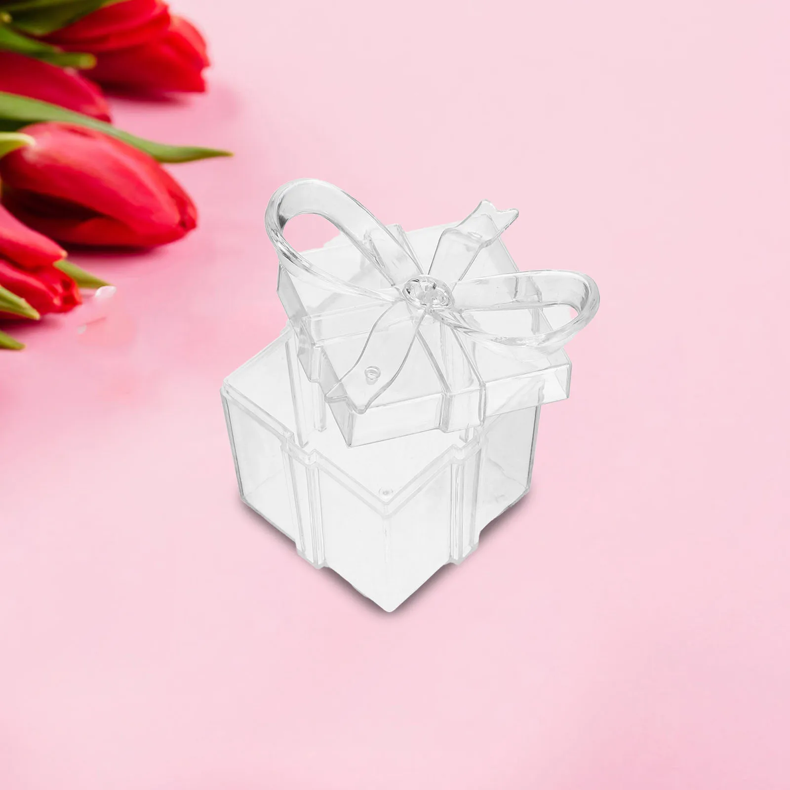 

12Pcs Transparent Plastic Candy Boxes Square Shape Clear Bow Decoration Party Favor Wedding Gift Packaging Display Treat Boxes