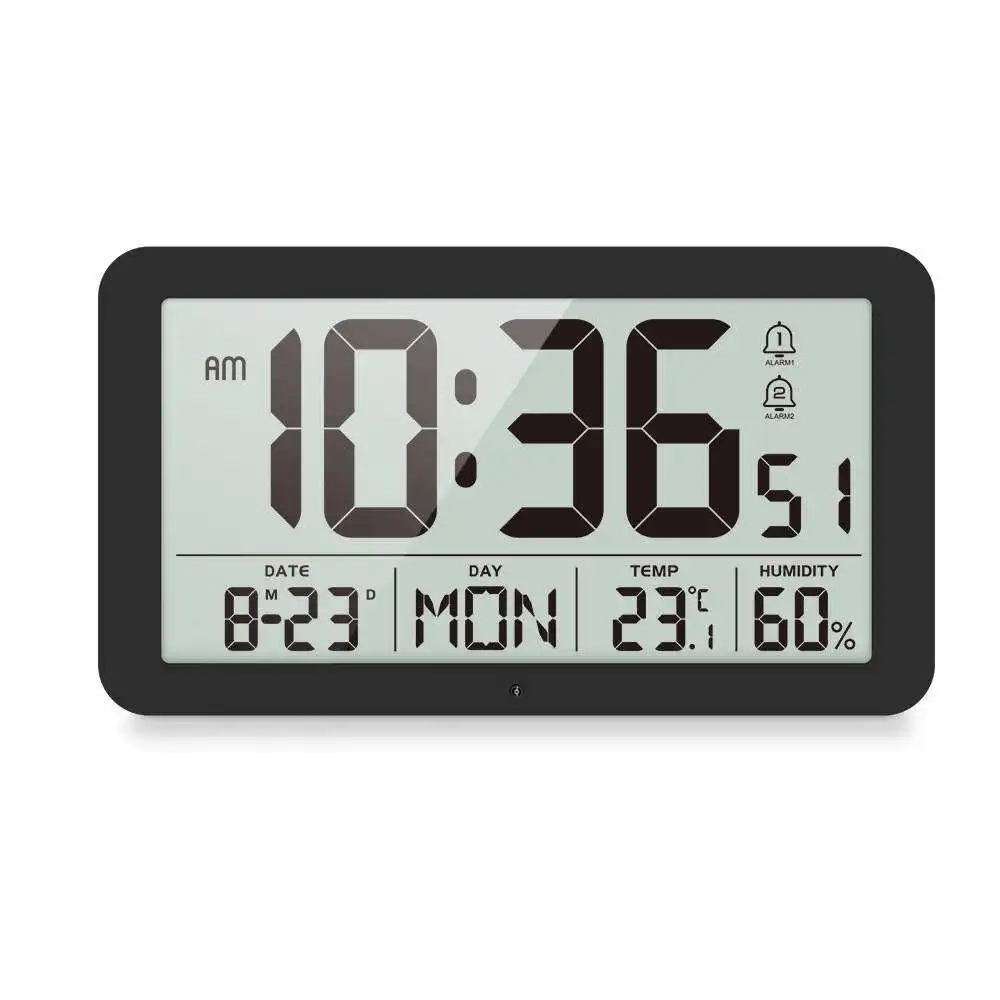 Large Digital Wall Clock 8.5' LCD with Temperature Humidity Calendar Desk Alarm Backlight for Bedroom Office Living Room