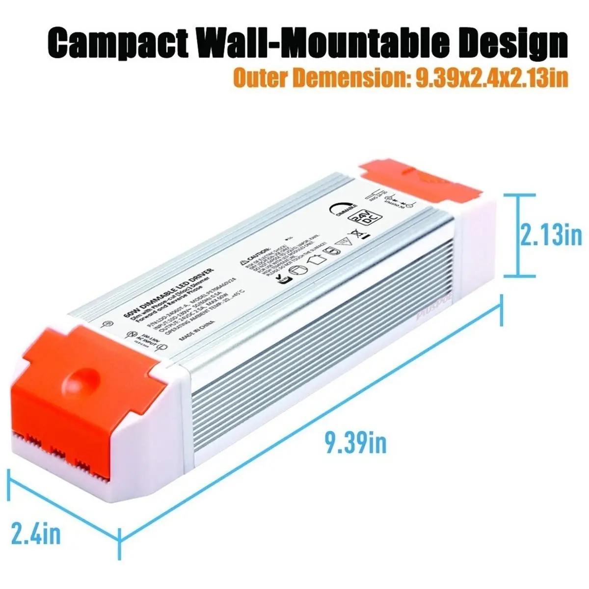 Driver LED dimmable A72U 24V 60W, transformateur d'alimentation 110V AC vers 24V DC 2.5A, variateur sans scintillement 0-100% av