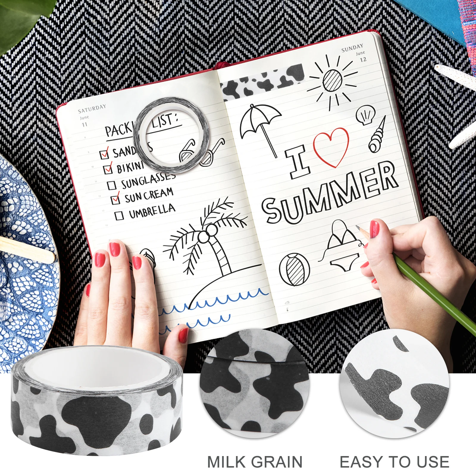 

5Pcs Cow Pattern DIY Tapes Decorative Adhesive for Notebook Planner Diary Scrapbooking Home Decor Gifts DIY Tapes