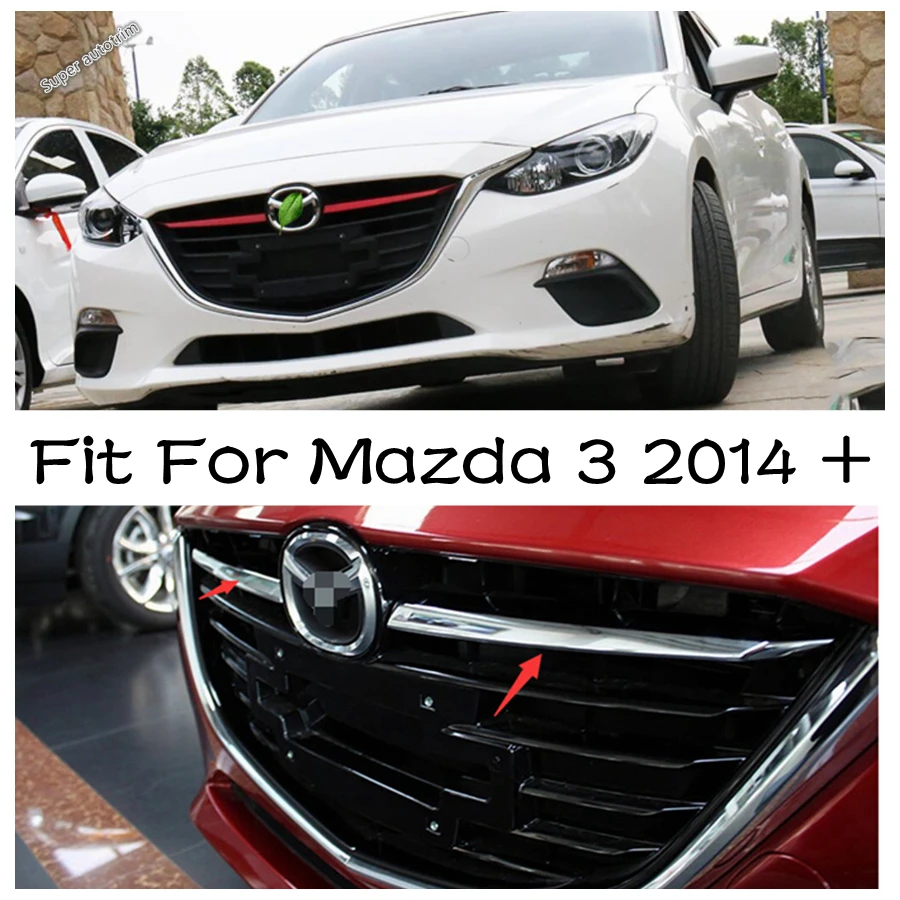 Lapetus Auto Front Bumper Grille Grill Cover Trims 2PCS Fit For Mazda 3 2014 - 2016 Red / Shiny Style Modification Accessories