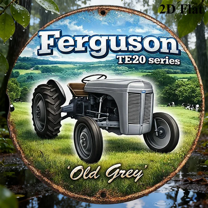 2D Flat Ferguson TE20 Tractor Vintage Sign, Classic Farmhouse Wall Decor for Garage Living Room Office, Gift for Tractor Lovers.