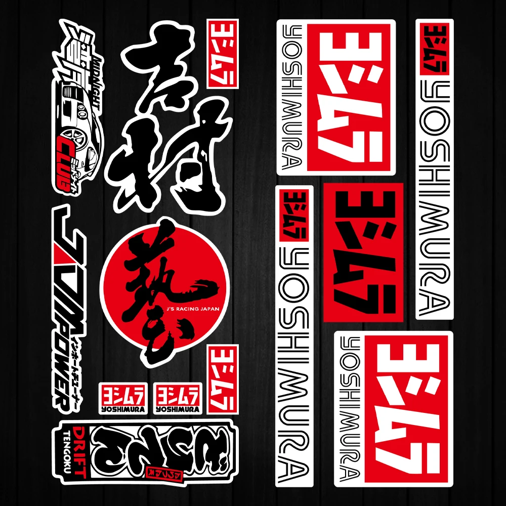 Adesivos refletivos jdm para motocicletas, adesivos de vinil para corpo de moto, para-brisa, capacete, acessórios para yoshimura, honda, yamaha, kawas