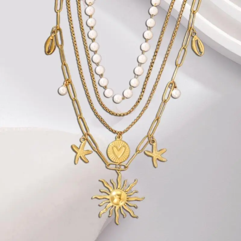 

Y55F Trendy Multi Layer Necklace Beaded Neckwear With And Accent