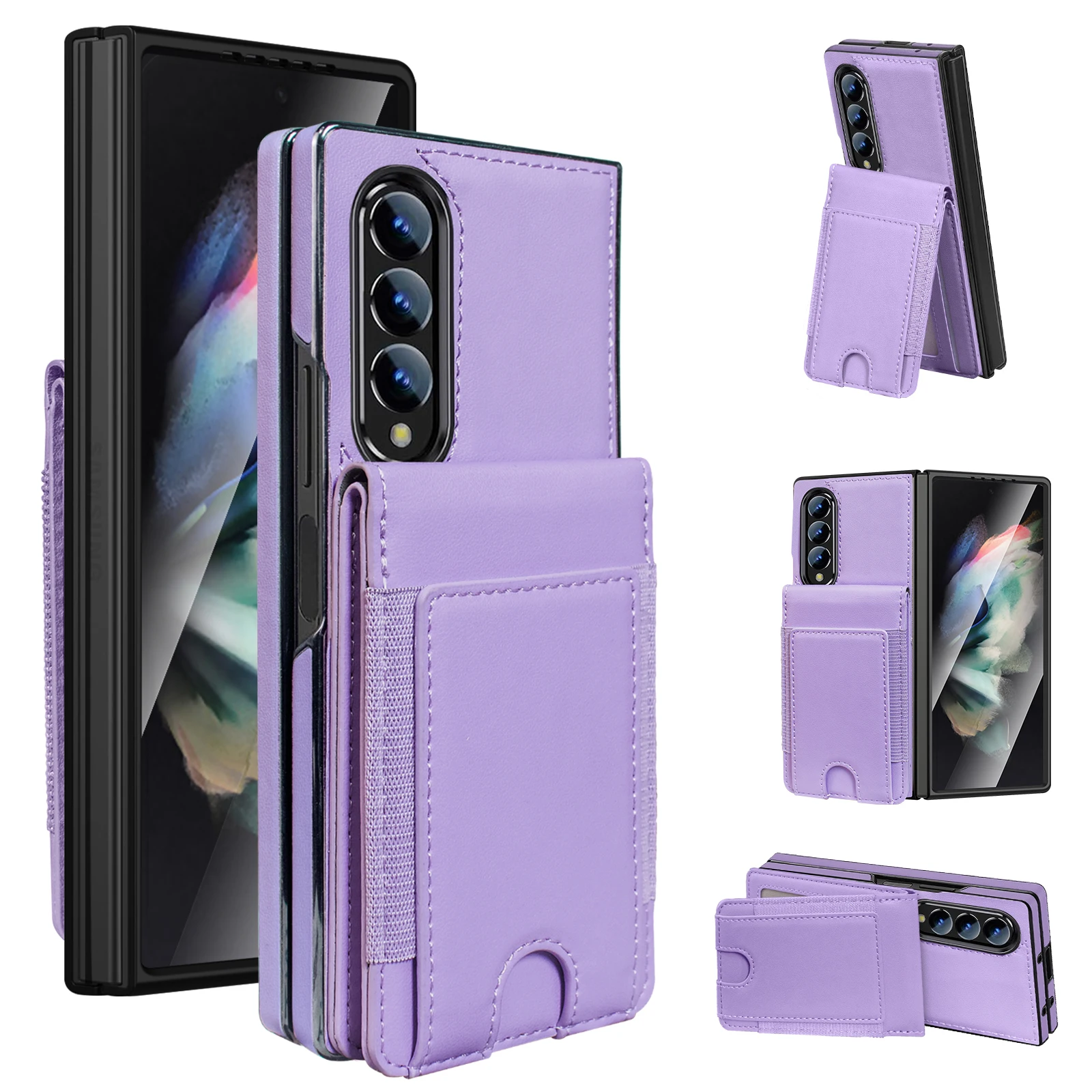 

Vertical Cards Solt Screen Glass Wallet Leather Case For Samsung Galaxy Z Fold 7 6 5 4 3 5G Angle Adjustable Kickstand Bag Cover
