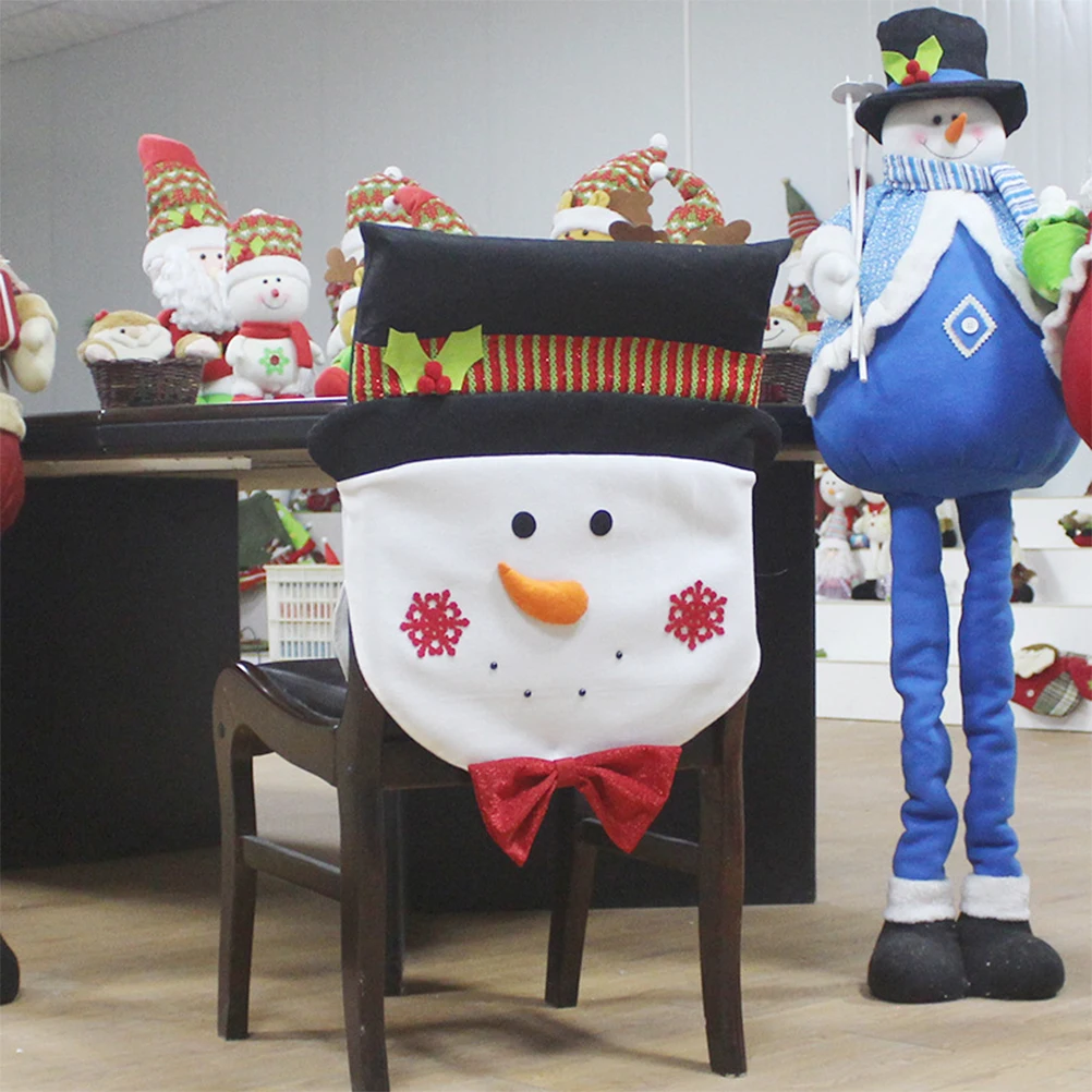 

Christmas Chair Covers Protective Seat Back Case Removable Cartoon Chair Back Cover Decoration for Home Party (Snowman)