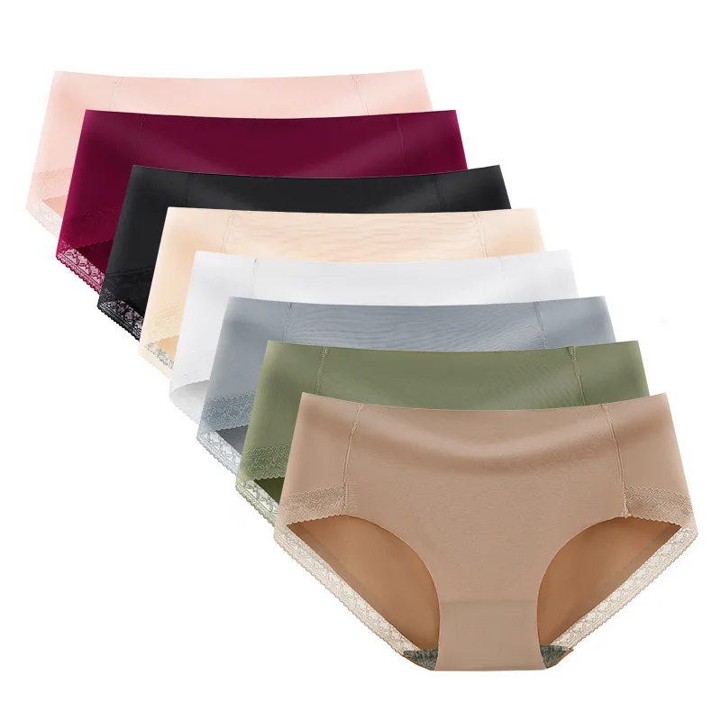 

Быстросохнущее бесшовное женское нижнее белье большого размера со средней талией, дышащие кружевные трусы из ледяного шелка, женские трусы, женские трусики