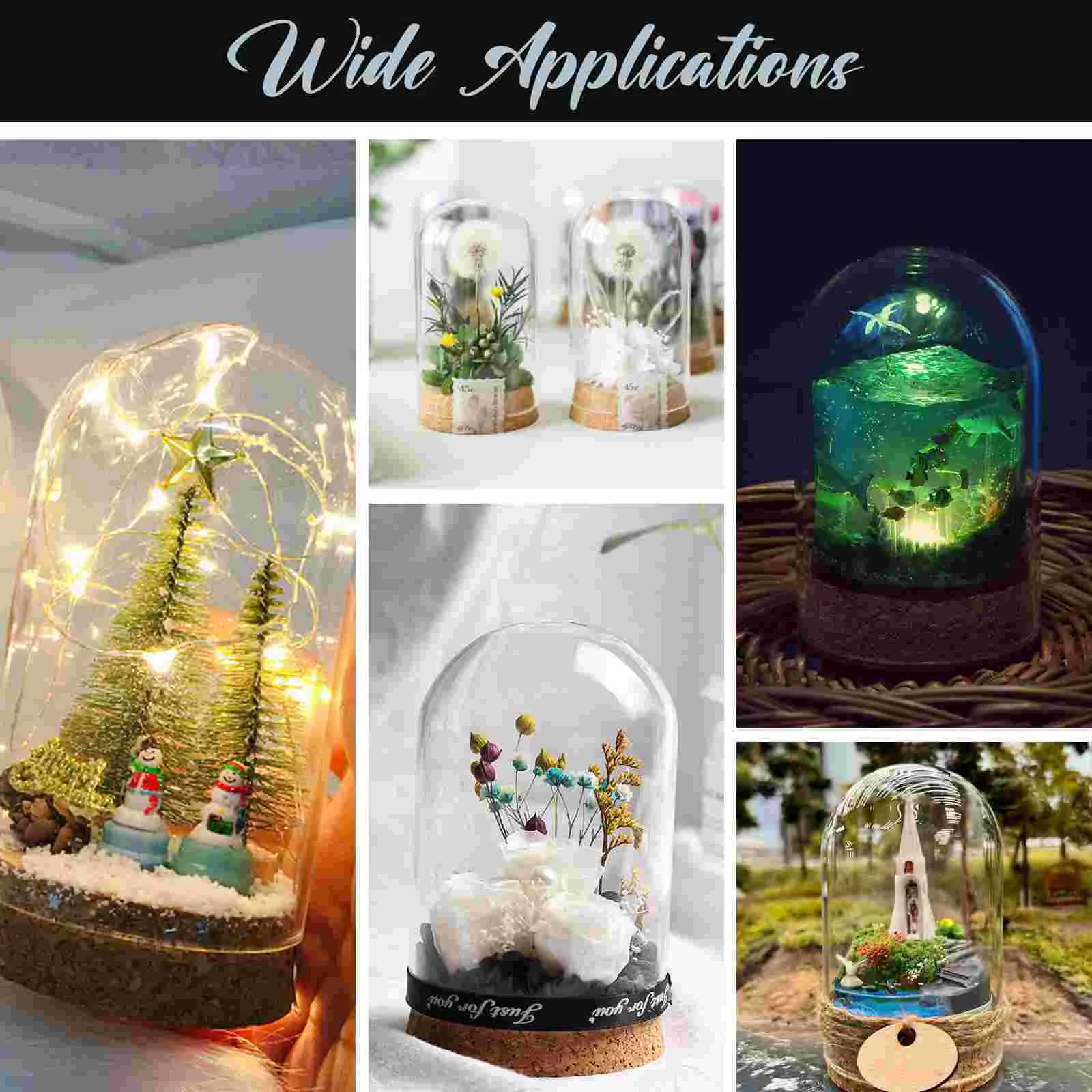 5 Pcs Cork Glass Cover Eternal Flower Bell Jar Clear Dome Small Artificial Plants Snack Decorations Micro Landscape Display