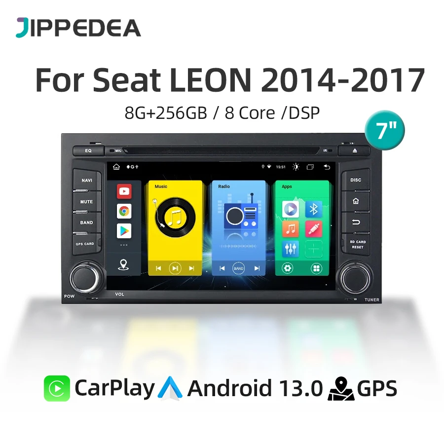 Android 13.0 IPS Car Multimedia Player CarPlay GPS Navigation 4G WiFi Bluetooth DSP RDS Stereo Car Radio For Seat LEON 2014-2017