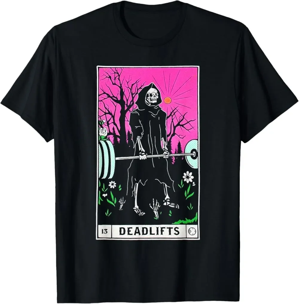 Funny Tarot Card Deadlifts Gym Workout Occult Reader Black TShirt Unisex
