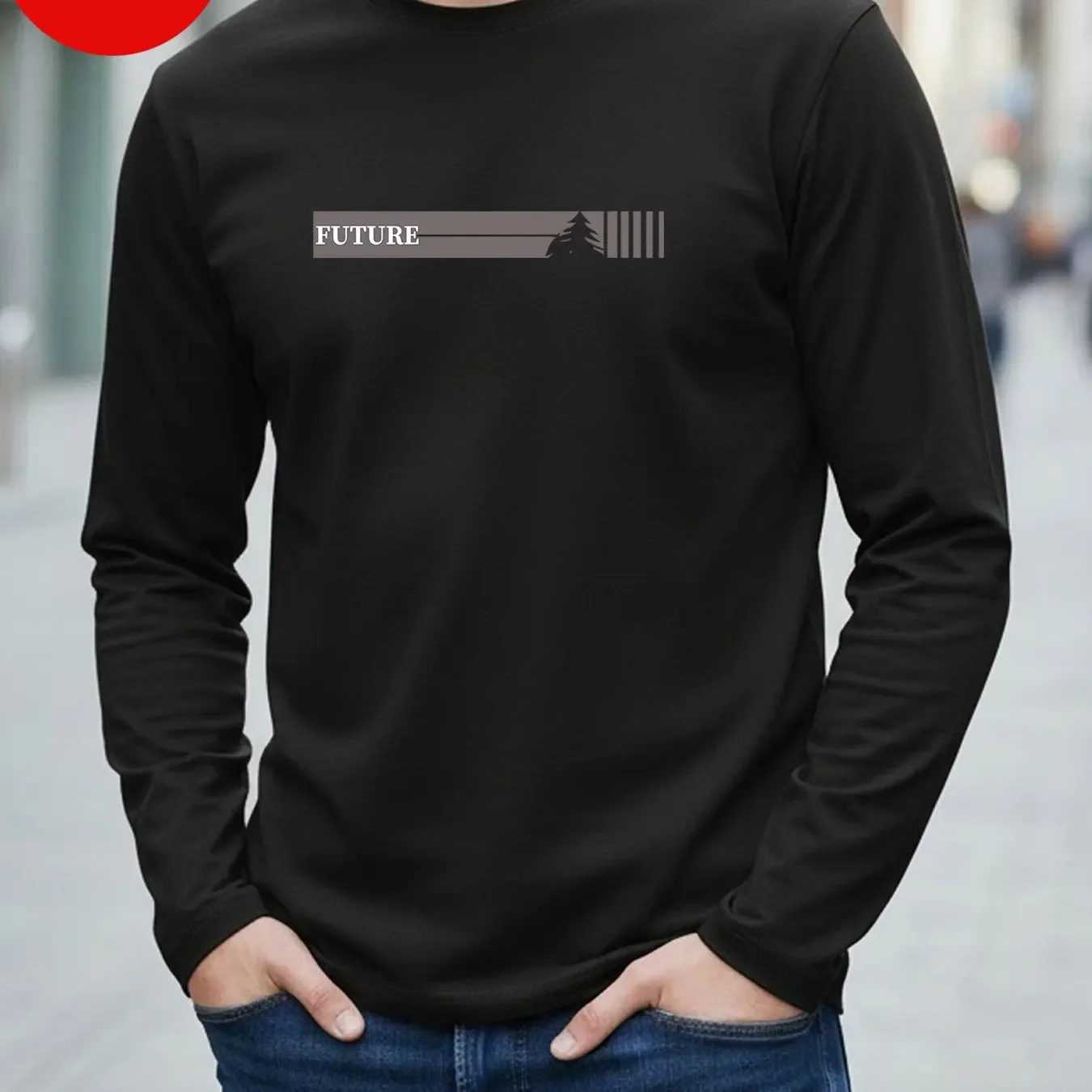 2026 Men's 100_ Pure Cotton Loose Fit Comfortable Sports and Leisure Printed Round Neck Long Sleeved T-shirt