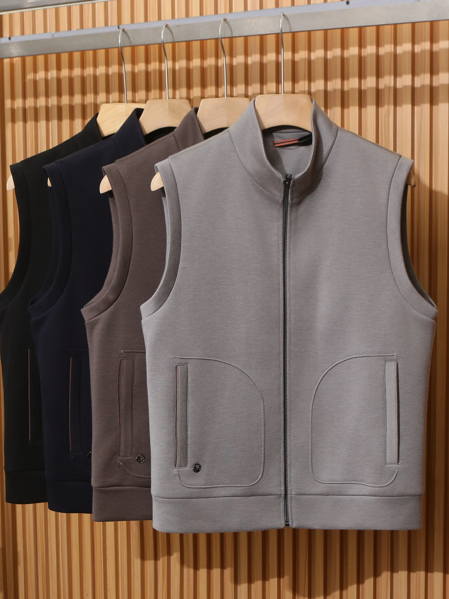 

Italian Luxury Wool Blend Knitted Men's Stand Collar Elastic Versatile Busin Casual Vest Autumn Winter Faion Ci Youth