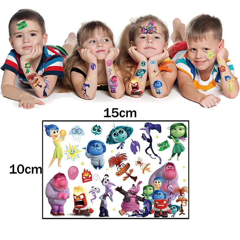 6 Sheets Temporary Tattoos for Children Inside Out Tattoo Sticker Waterproof Tattoo Sticker Sleeves Man Kid Women