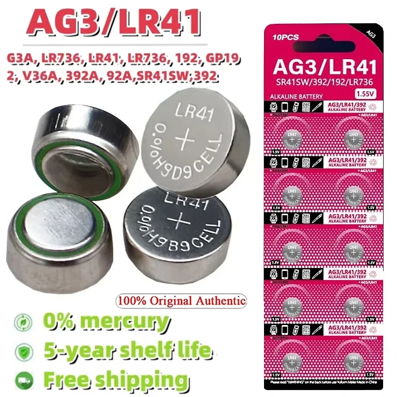 10-50Pcs High Capacity LR41 Alkaline Batteries AG3 L736 392 384 192 Premium 1.5V Button Coin Cell Batteries for Medical devices