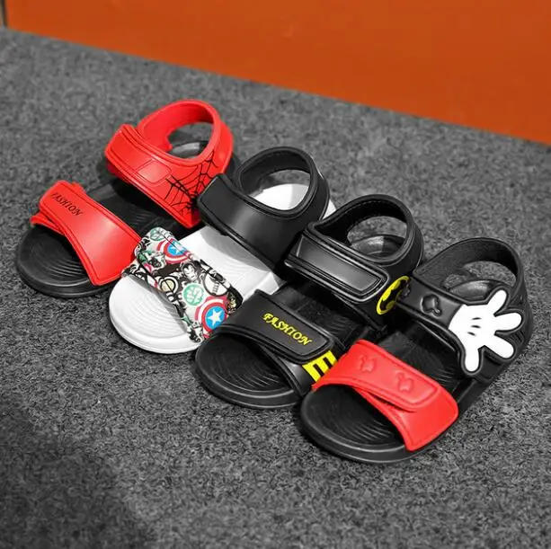 Zapatos de playa antideslizantes suaves para niños, Sandalias abiertas de Capitán América, Spiderman, Mickey, niños salvajes, niñas, estudiantes,