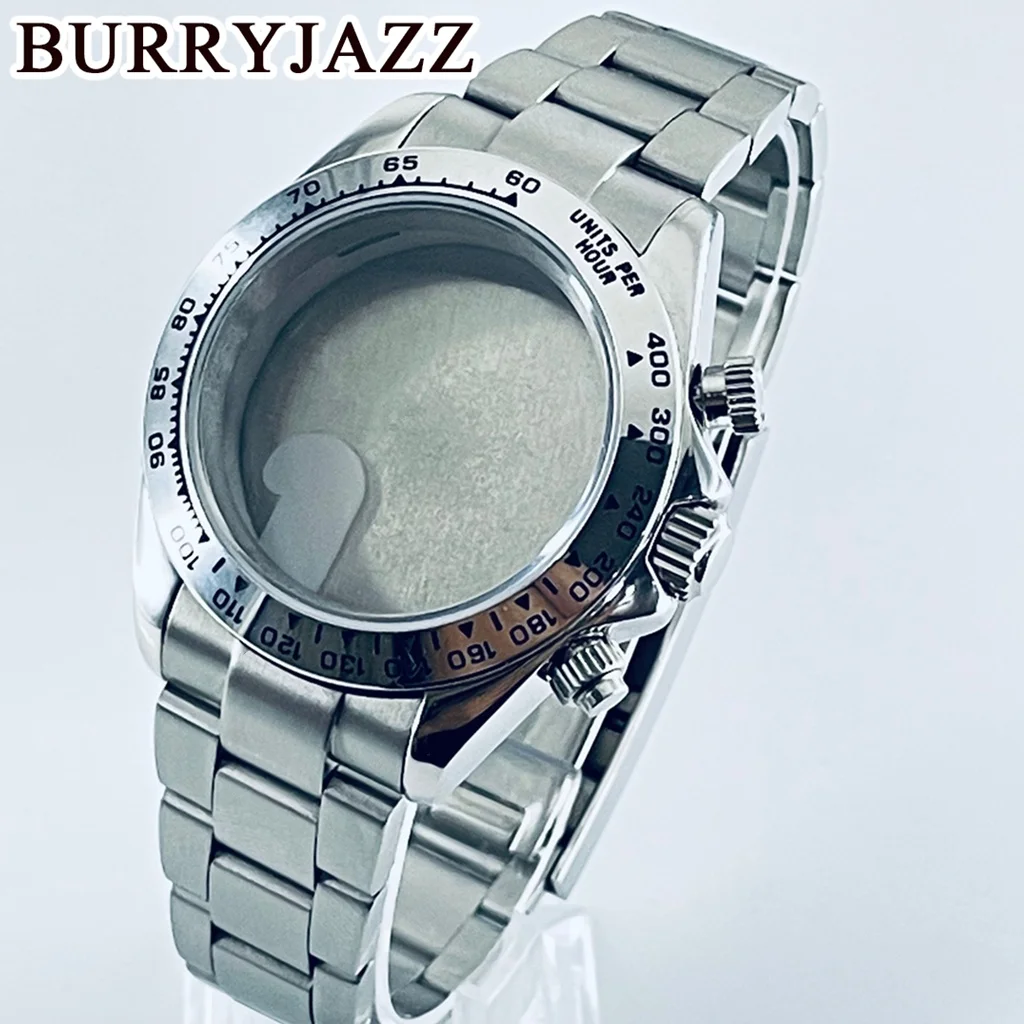 BURRYJAZZ40mm cronógrafo indica bisel de cerámica cristal de zafiro caja de reloj accesorios piezas de reloj ForVK63 VK63A movimiento de cuarzo