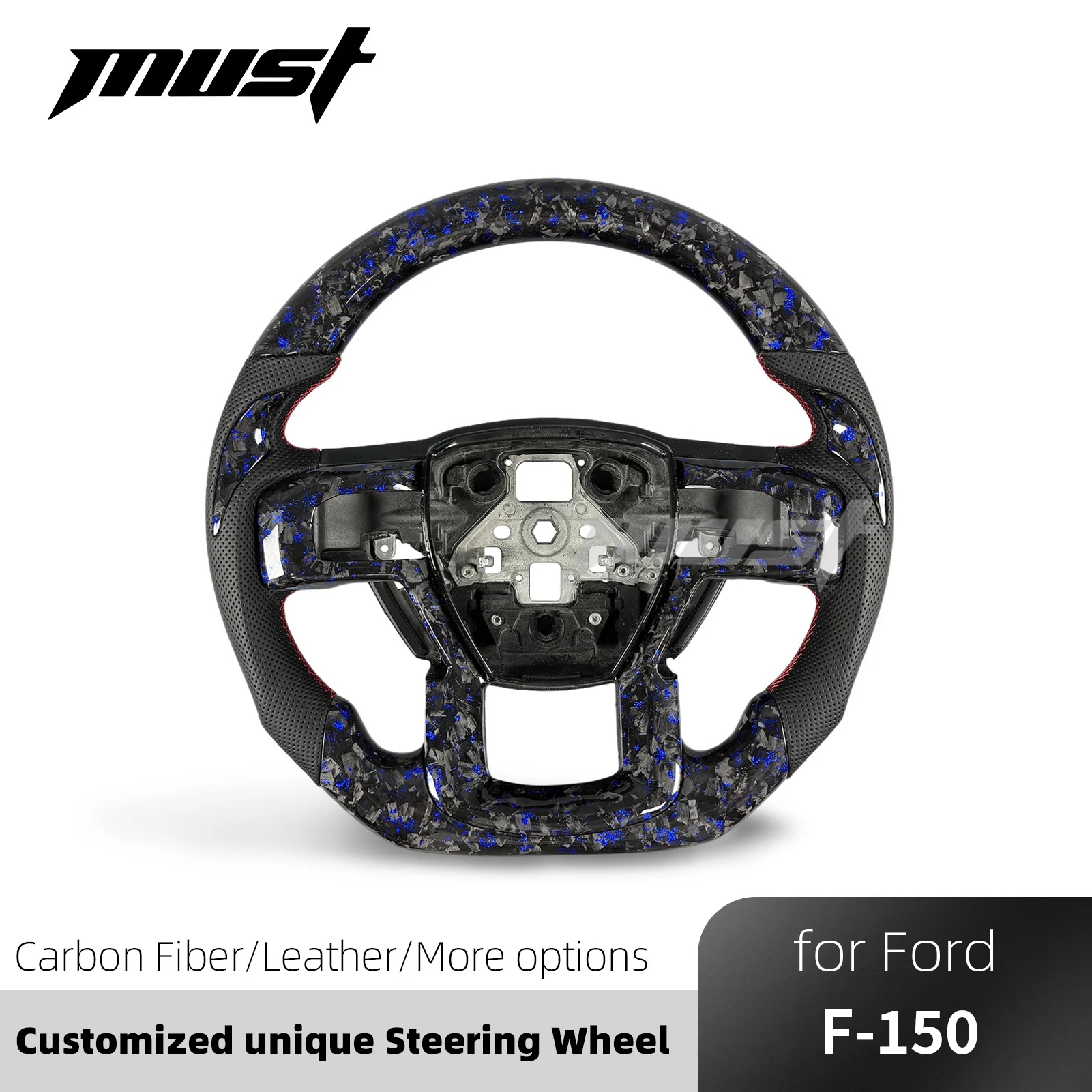 For Ford F-150 F-250 F-350 F-450 Raptor XLT Lariat 4x4 Shelby Platinum 2015-2023 Custom Blue Forged Carbon Fiber Steering Wheel