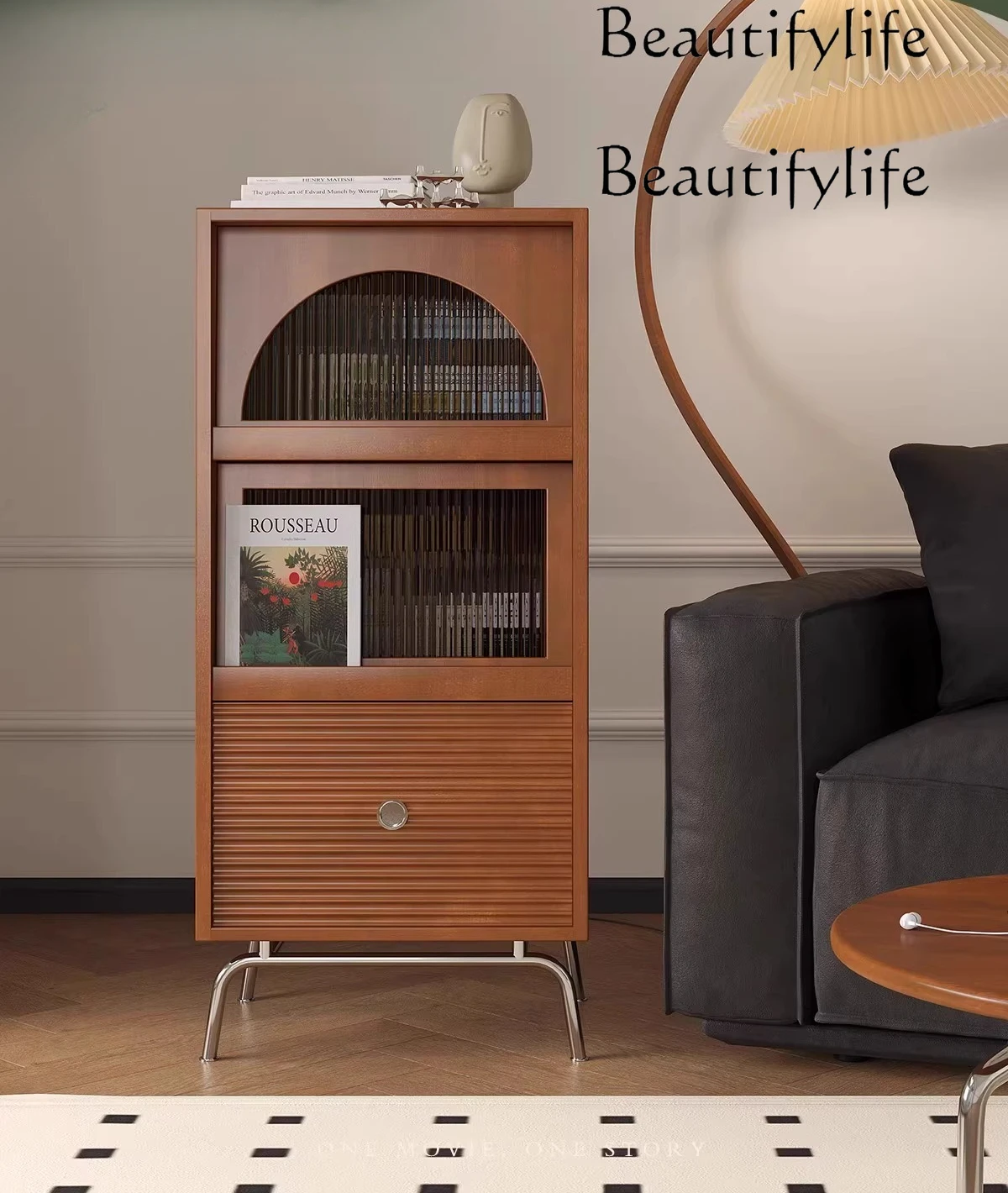

Nordic medieval style solid wood magazine cabinet household living room integrated entrance decorative storage cabinet