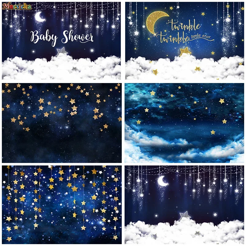 

Mocsicka Baby Show Photography Backgrounds Kids Happy Birthday Party Moon Stars Backdrops Portrait Photo Banners Studio Props