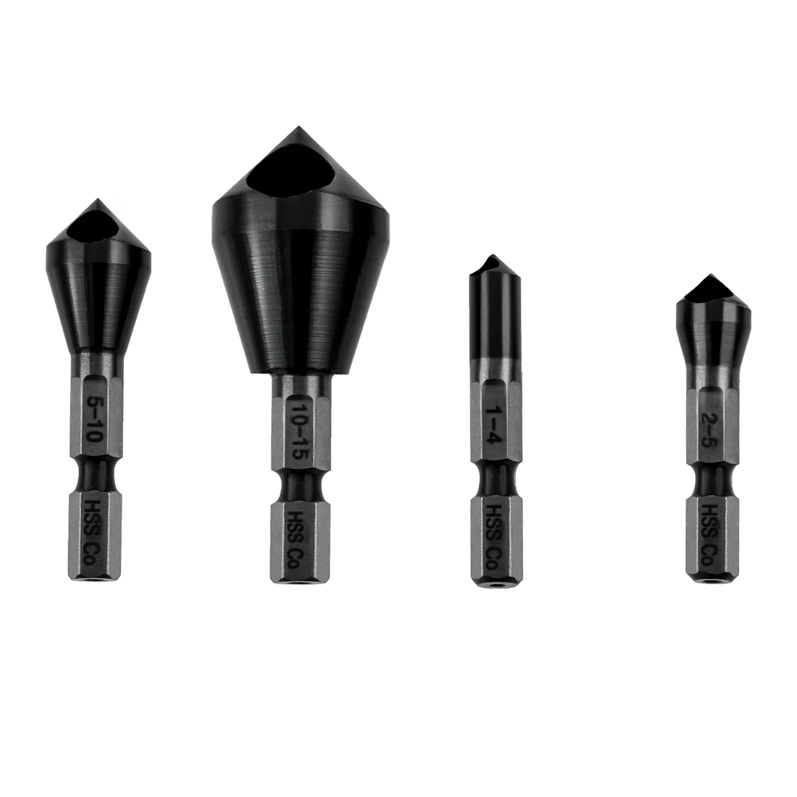 4Pcs Countersink Drill Bits Set HSSCO M35 Cobalt Deburring 90 Degree Chamfer Chamfering Hole Type Cutter(1-4 2-5 5-10 10-15)