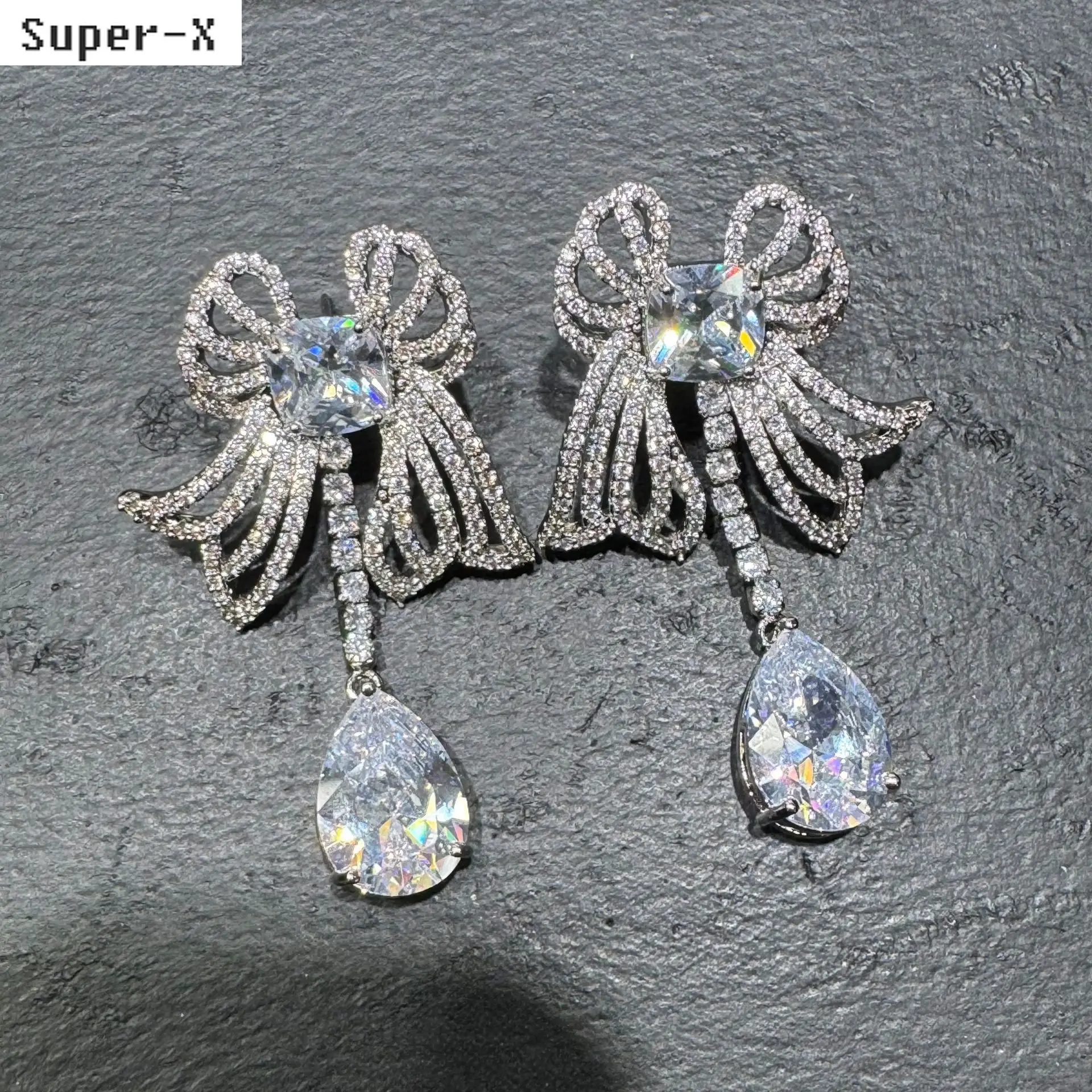 

fashion cubic zirconia bowknot earrings for women shiny jewelry silver gold color teardrop earrings