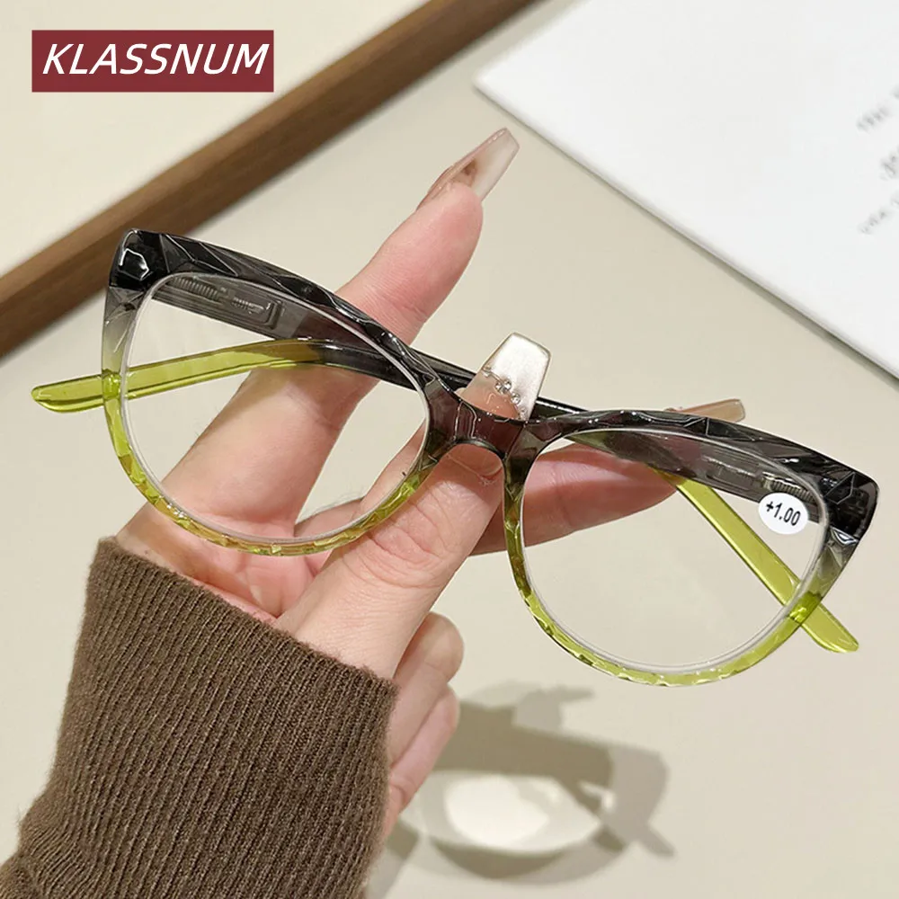 KLASSNU Color Blocked Presbyopia Reading Glasses For Women Men Fashion Transparent Computer Cat Eye Myopia Glasses Eyeglasses