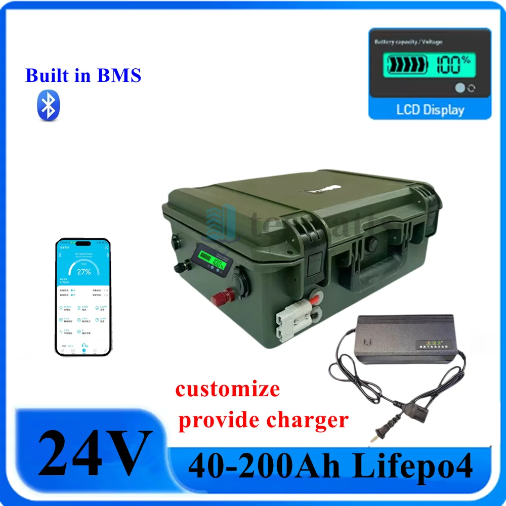 

Lifepo4 24V 100Ah 40Ah 50Ah 60Ah 80Ah 120Ah 150Ah 180Ah 200Ah Lithium Iron Phosphate Battery for Solar Panel Trolling Motor