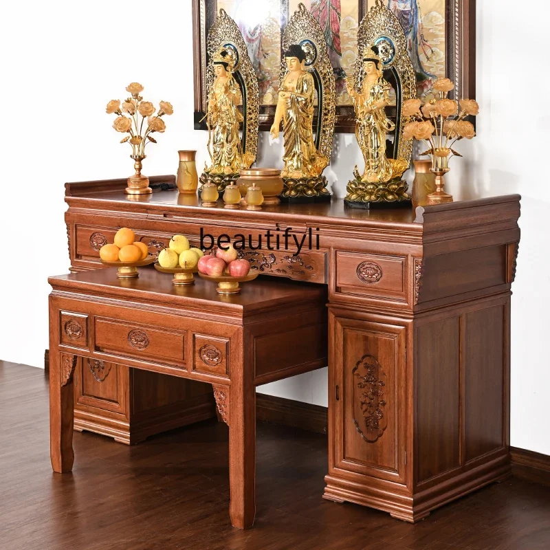 

PP Red Sandalwood Solid Wood Altar Incense Burner Table Household New Chinese Style Altar Buddha Shrine