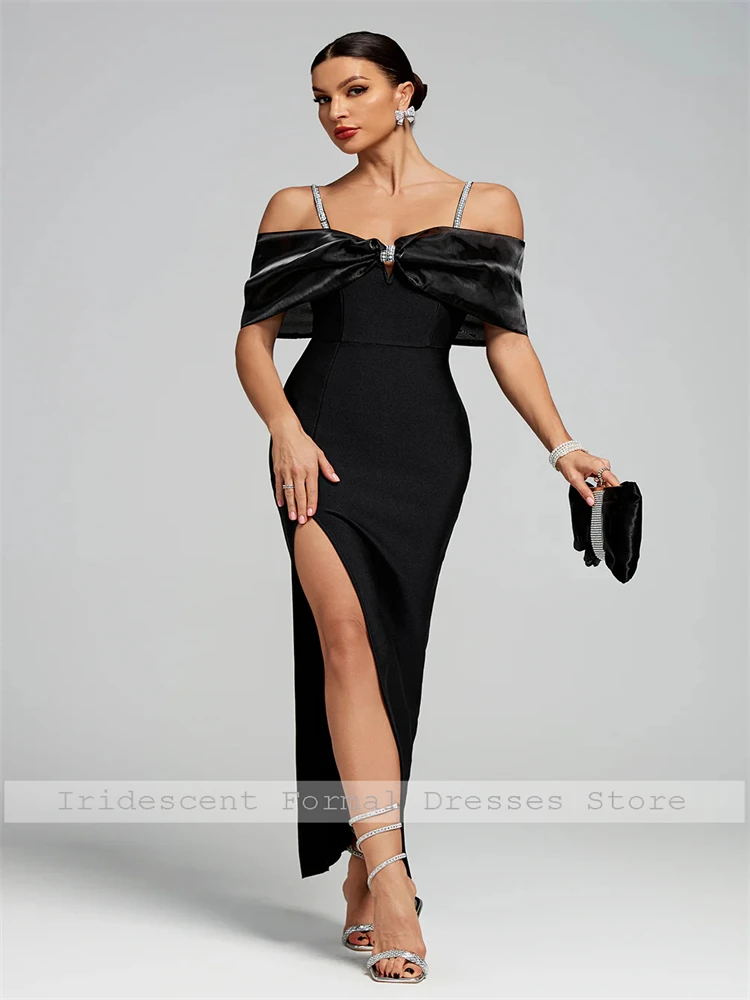 Vestidos de noite de alças espaguete com fenda sem alças longo vestido de baile para mulheres elegantes vestidos de festa de coquetel