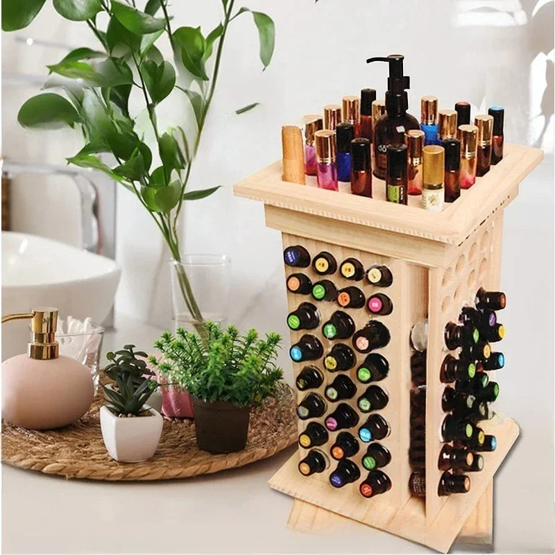 Wooden Rotatable Rack Essential Oil Bottle Storage Rack Essential Oil Display Rack