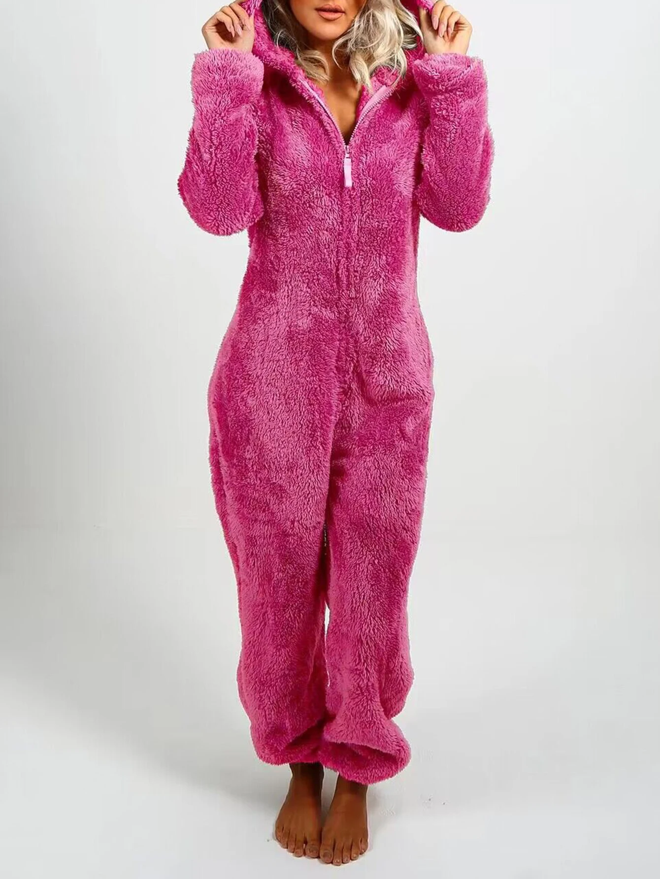 

Women's Autumn Winter Jumpsuits Comfortable Zipper Plain Long Sleeve Hooded Ankle Regular Fit Daily Wear