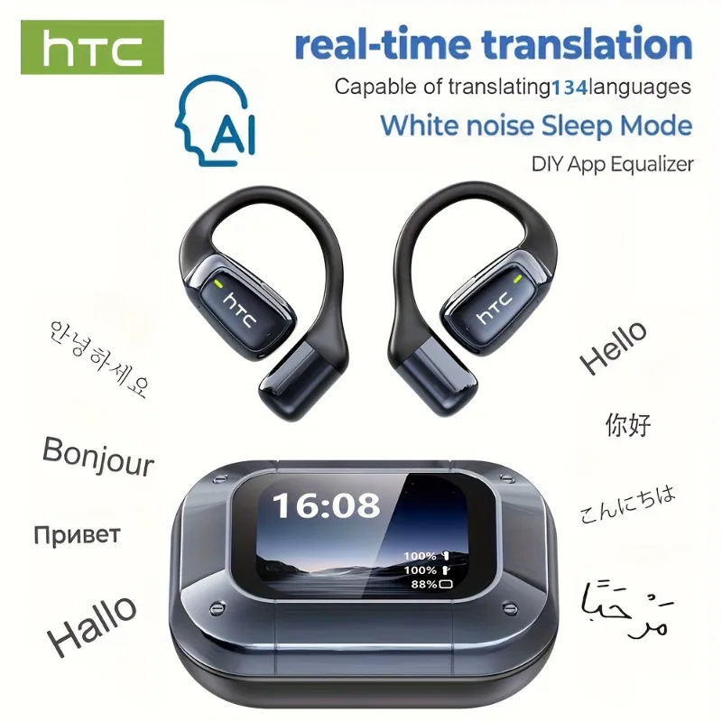AI Translator Earbuds HTC NE25 Bluetooth Earphones LCD Touch Screen Sport Wireless Headphones Long Life with HD Mic