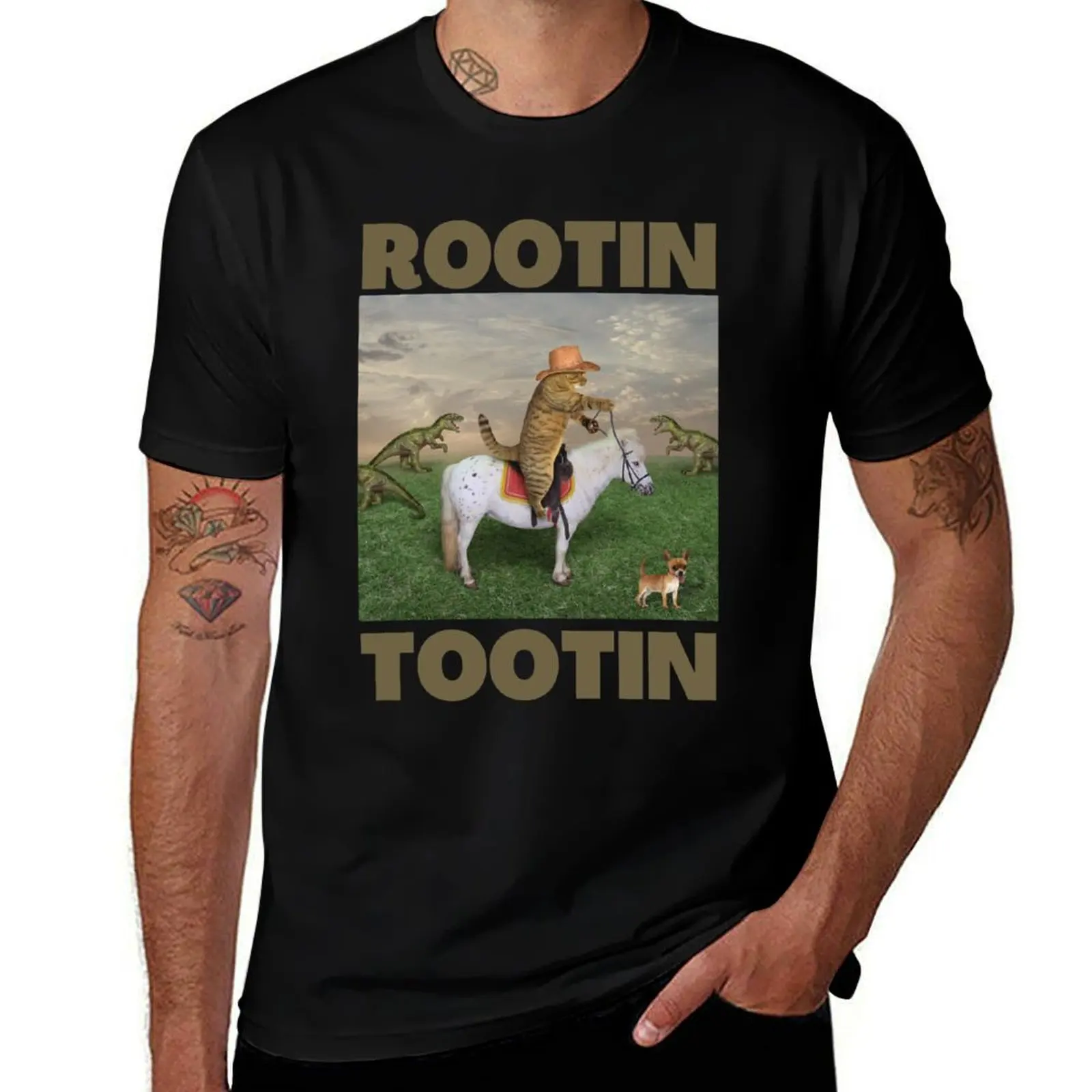 Rootin Tootin Cowboy Cat T-Shirt Big and Tall Loose Fit T-Shirt