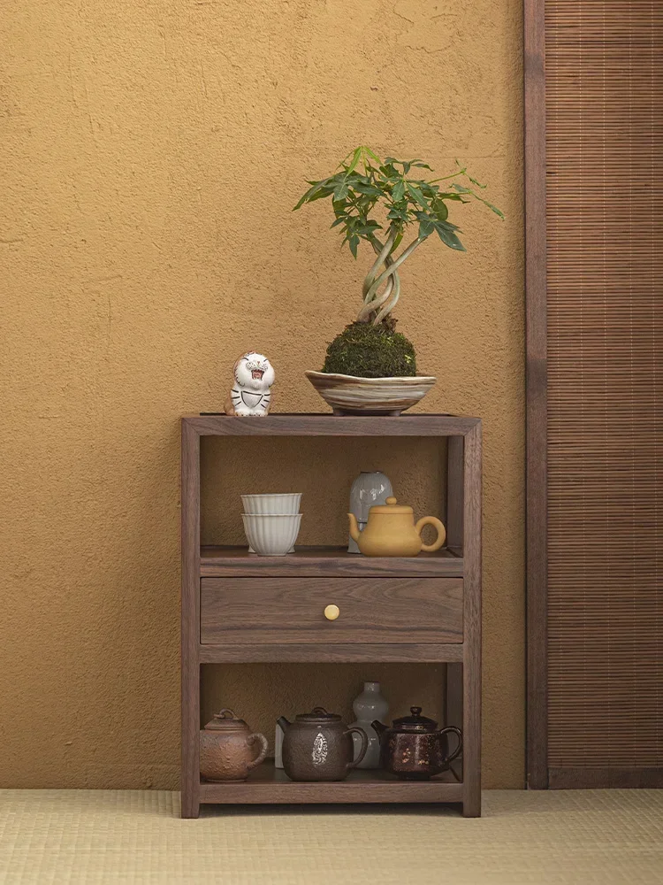 Solid Wood Walnut Tea Table Teapot Storage Rack Shelf Wenwan Figure Display Cabinet