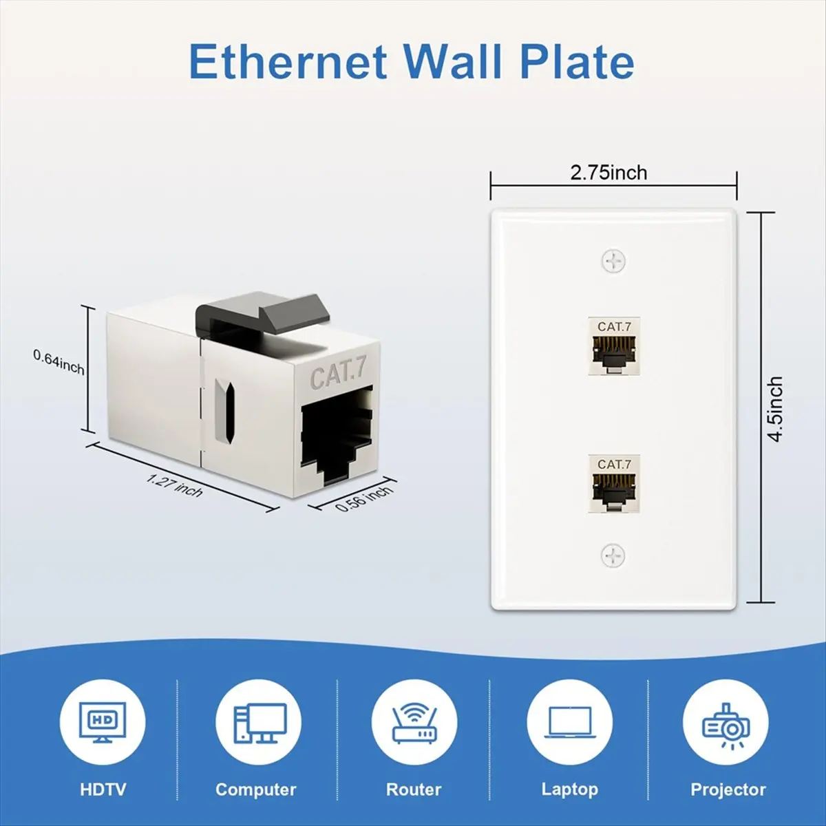 Top Sale 2 Pack Ethernet Wall Plate, 2 Port Wall Plate with Bracket and Cat7 Shielded RJ45 Coupler, Wall Plate