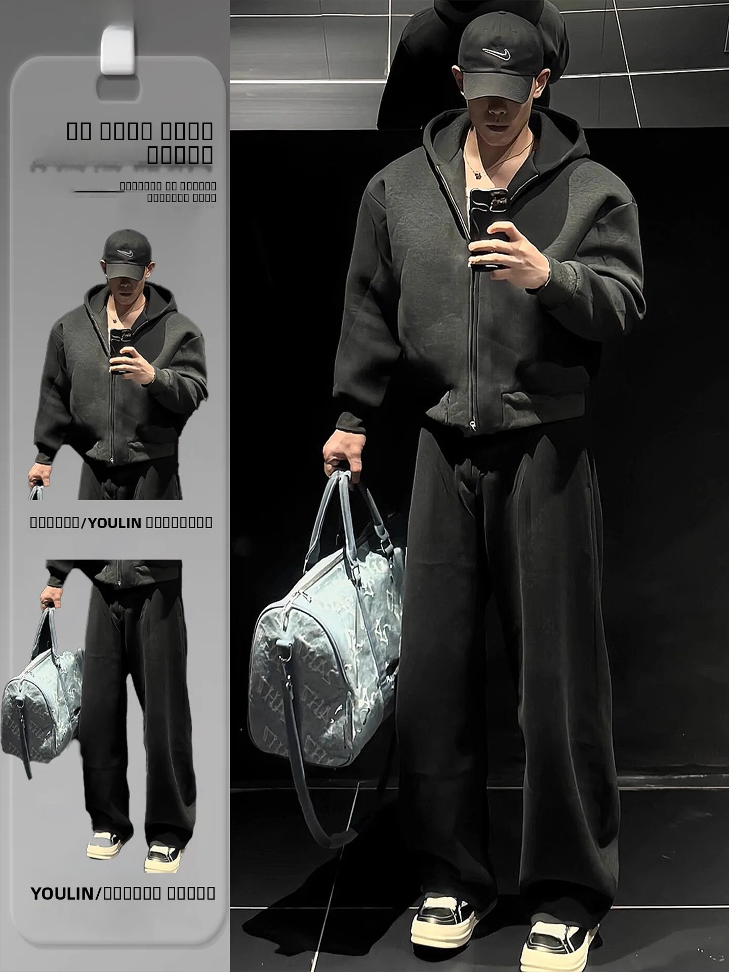 

American Sle Fce Lined Fitn Sweatpants Men's Winter Casual Straight Leg High Waist Long Pants Youth Home Wear