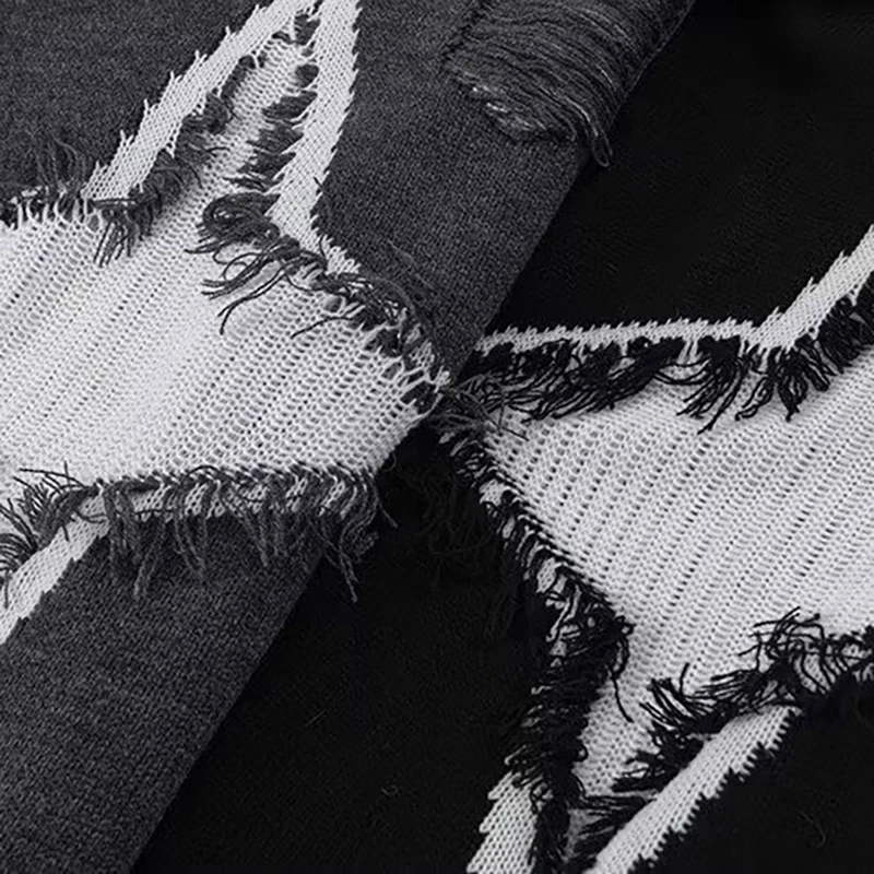 Geometric Hollow Design Men's Knitwear Sweater Vintage High Street Hole Pullover Autumn Winter Knitted Jumpers Sweater Oversize