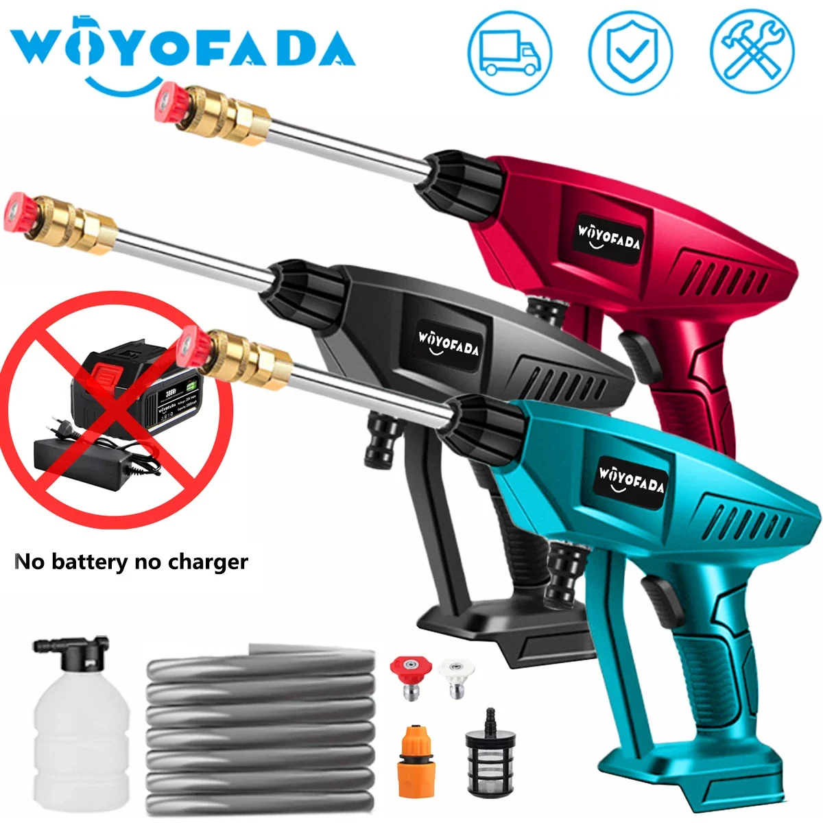 WOYOFADA Wireless Electric Pressure Washer Power Washing Auto Spray Gun Garden Tool (no battery) For Makita 18V Lithium Battery