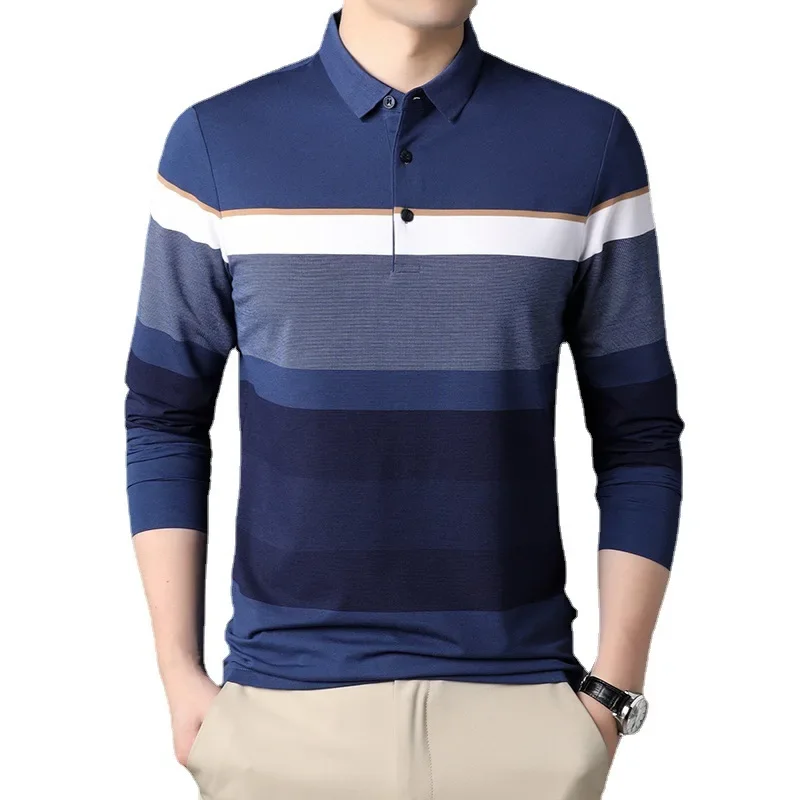 Blue, color blue 2024 autumn new men\'s T-shirt lapel leisure cotton men\'s long-sleeved POLO shirt wholesale, t-shirts