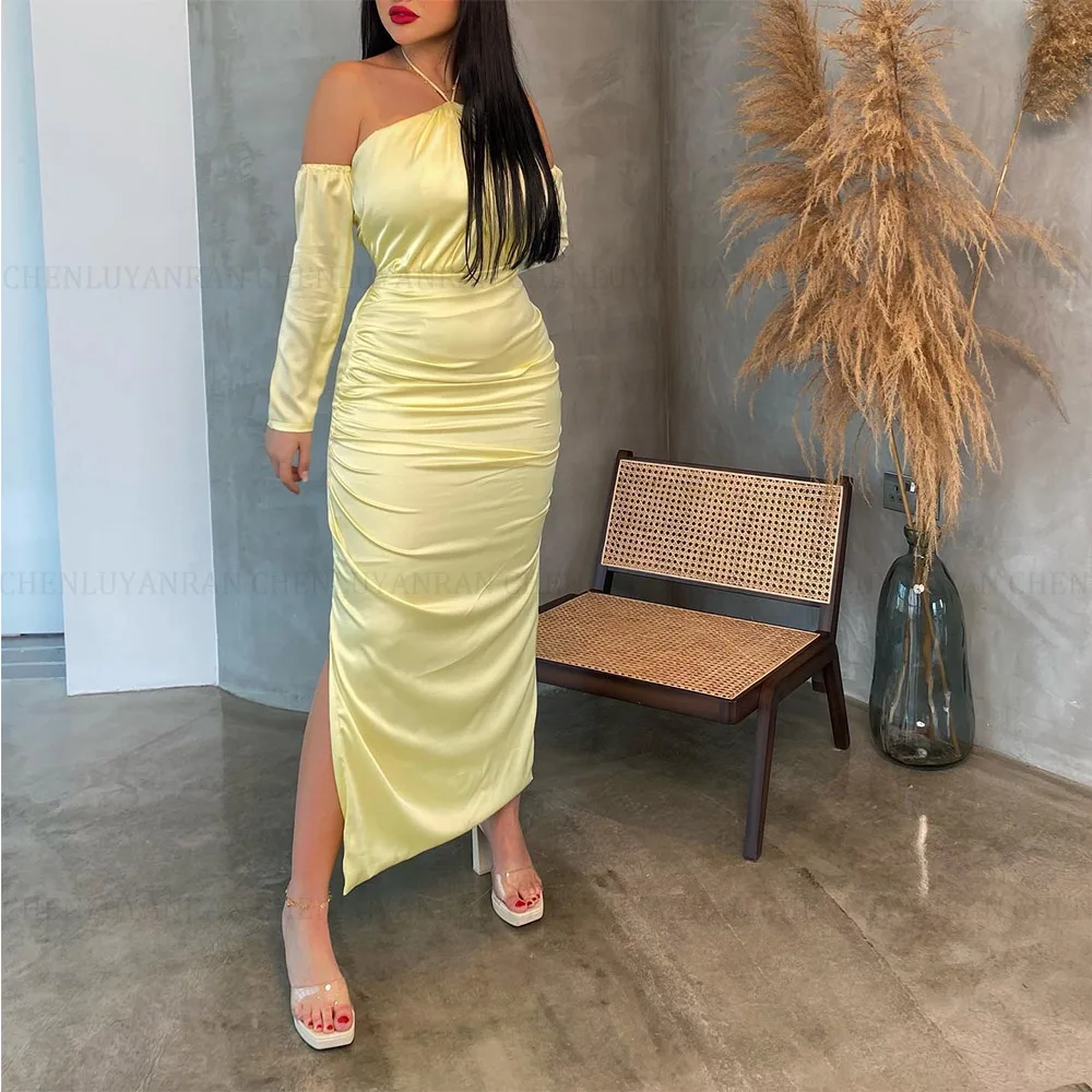 

MOLISA Customized Elegant Halter Backless Sexy Maxi Dress Women Satin Elegant Long Sleeve Strapless Ruched Bodycon Party 2025