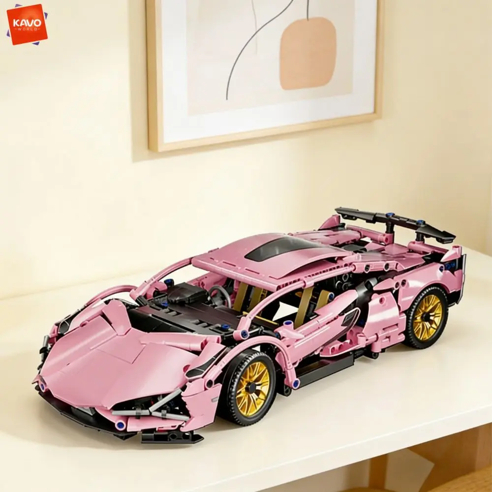 

Конструктор KAVOWORLD 1:14, розовый спортивный автомобиль, 1314 деталей, дизайн роскошного суперкара с золотыми акцентами, идеальный подарок на день рождения