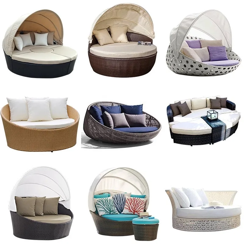 Outdoor Lounging Hotel Leisure Swimming Pool Rattan Round Bed Balcony Lazy Beach Lounger Combination Sofa Bed