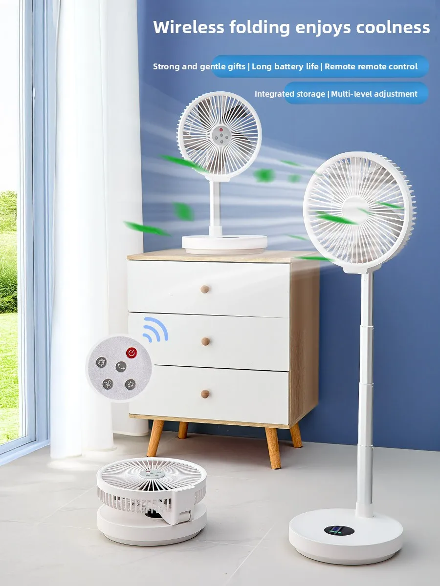 Ventilador de pie portátil con mando a distancia, ventilador de escritorio plegable, aspa de ventilador de 10 pulgadas, ventilador de Pedestal recargable para acampar