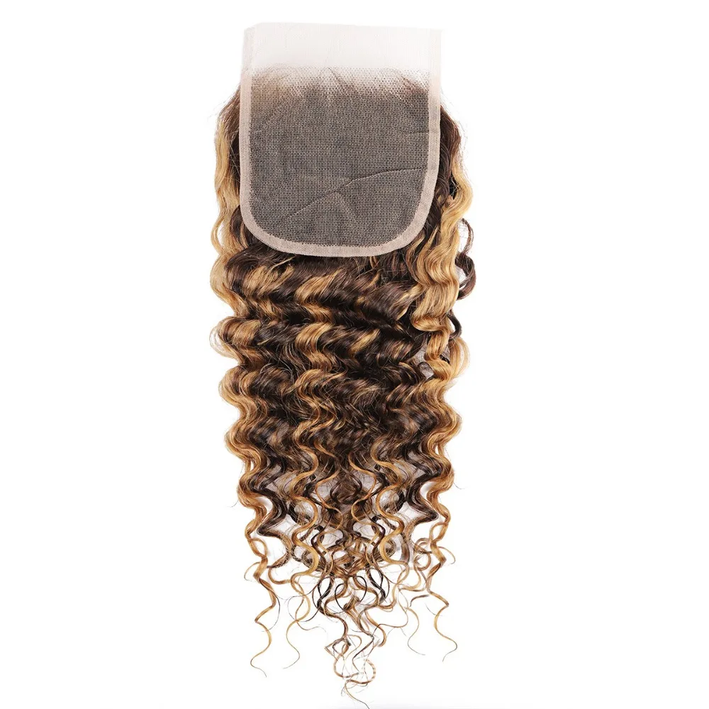 4*4 الدانتيل إغلاق الدانتيل الشفاف المنسوجة البيانو اللون موجة عميقة كتلة الشعر نظرة طبيعية كامل اليد النسيج جودة عالية