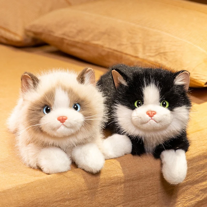 

43cm Pretty Ragdoll Plush Toys Lifelike Fluffy Lying Prone Cat Doll Lovely Kitten Animal Room Decor Kids Birthday Xmas Gift