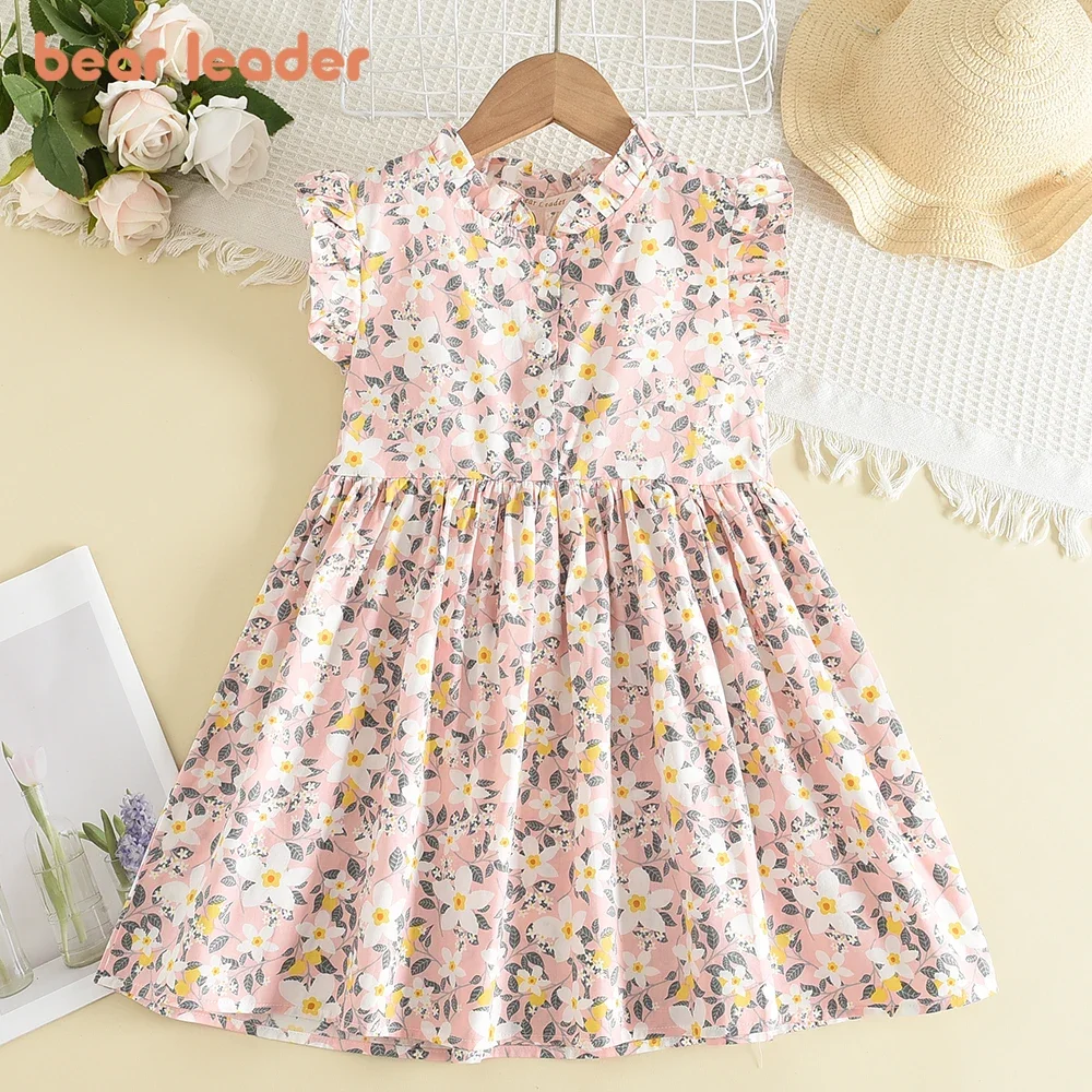 Bear Leader Girls abiti Casual 2022 New Summer Kids Baby Flowers Print Costumes Floral Party Birthday Princess Vestidos 2-6Y